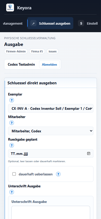 Mobile Keyora Ausgabeansicht auf kleinem Display